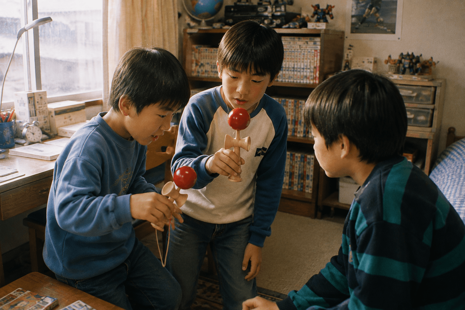 子どもたちがけん玉に挑戦している情景のイメージ画像(特定の商品・意匠の再現ではありません)